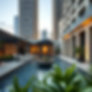 Amenities available at Ansam Building including pool and gardens