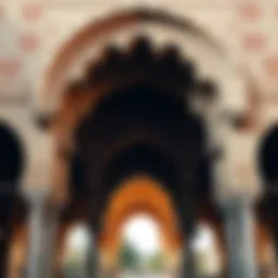 Magnificent arches of Alhambra displaying intricate Islamic patterns