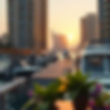 Vibrant lifestyle scene in Business Bay with waterfront views