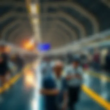Crowd at a bustling Metro Dubai station