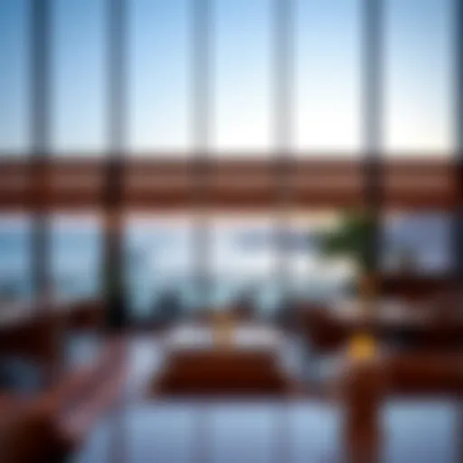 Elegant café interior with coastal views