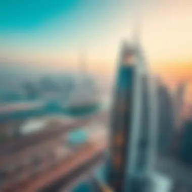 Aerial view showcasing the Al Ameri Building's modern architecture against the Dubai skyline