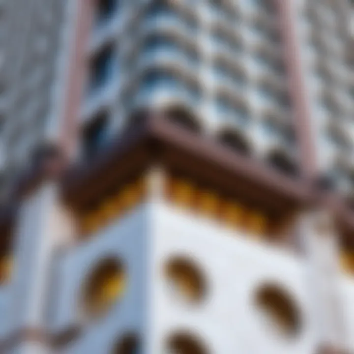 Close-up of the intricate design elements of the Al Ameri Building's facade
