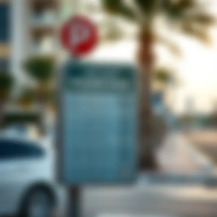 Signage indicating parking options and rates in Al Seef