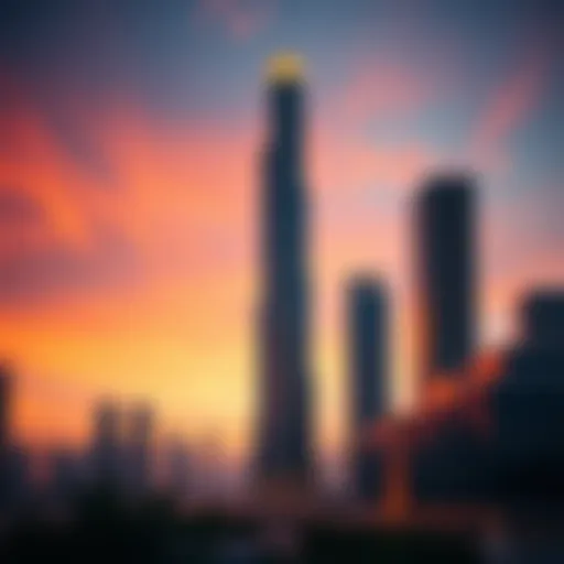 Stunning view of the Da Vinci Tower at sunset