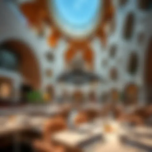 A stunning view of eclectic dining options at Dubai Hills Mall showcasing unique architecture