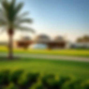 Elegant golf course with modern clubhouse and scenic landscape