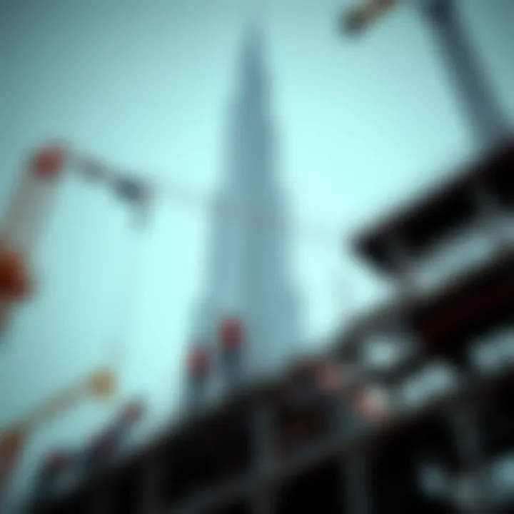 Burj Khalifa Construction Collaboration Construction workers collaborating on Burj Khalifa structure