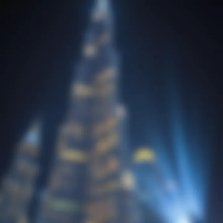 Burj Khalifa Night Illumination Burj Khalifa illuminated at night showcasing its design
