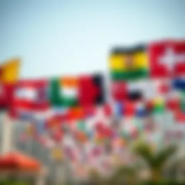 Cultural diversity represented by various flags in Dubai