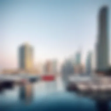 Panoramic view of Dubai Marina with yachts