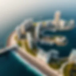 Aerial view of Blue Water Island showcasing luxury developments