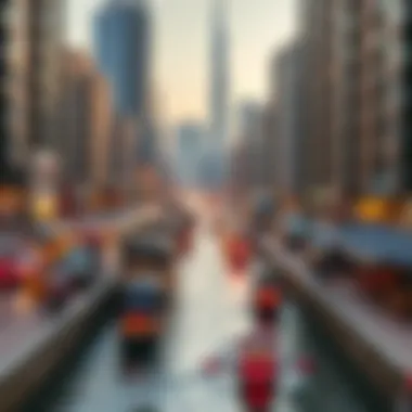 Vibrant city life surrounding the creek area