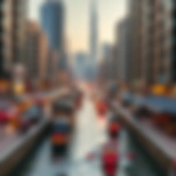 Vibrant city life surrounding the creek area