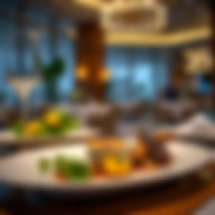 A close-up of a gourmet dish served at the Dubai Marina Yacht Club restaurant
