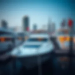 A stunning view of luxury yachts docked at Dubai Marina Yacht Club