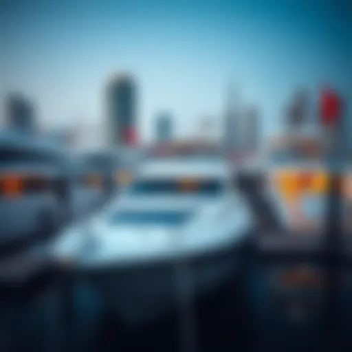 A stunning view of luxury yachts docked at Dubai Marina Yacht Club