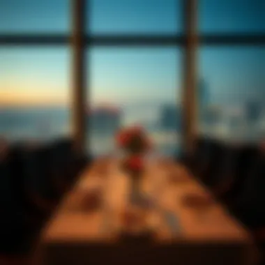 A luxurious dining setup with an exquisite view of Dubai's landmarks