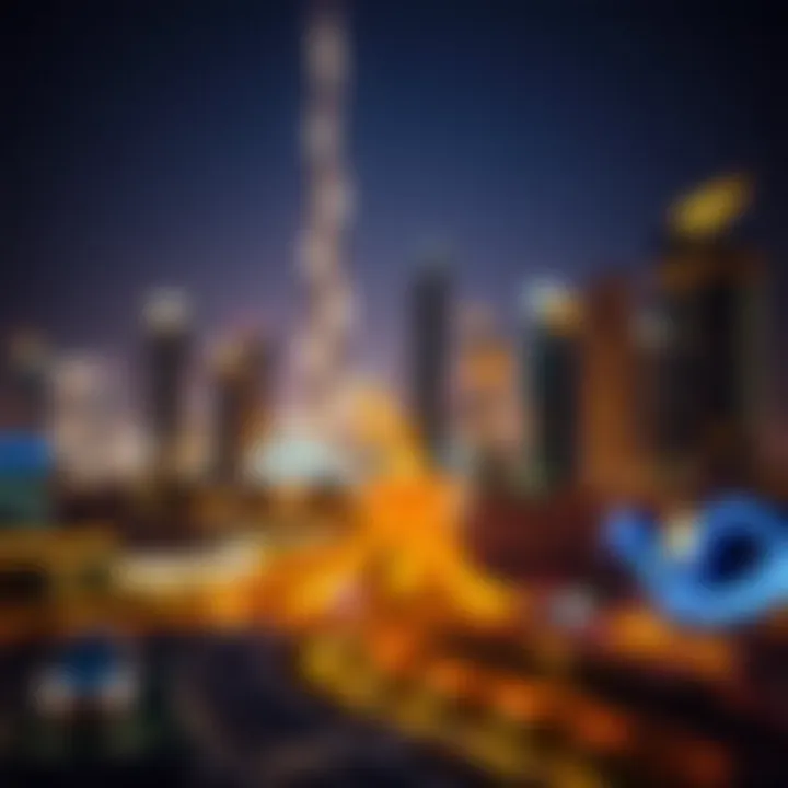 The stunning skyline of Dubai at night illuminated by vibrant lights