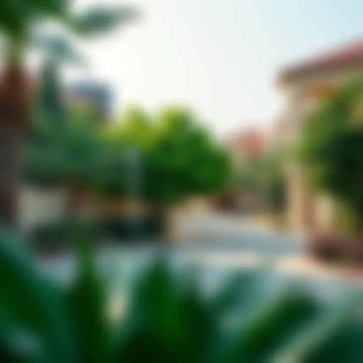 A serene neighborhood in Dubai with lush greenery