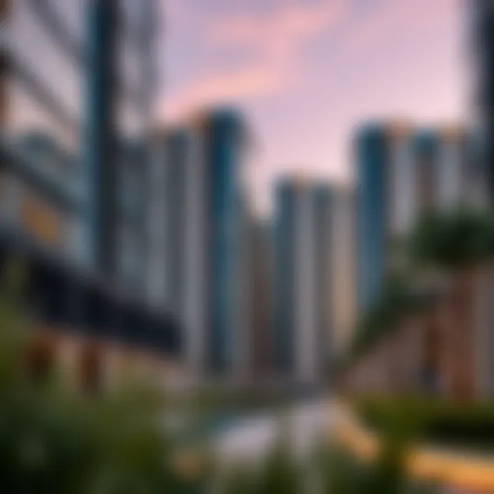 Luxurious residential buildings within Muhammad Bin Rashid City highlighting modern design.