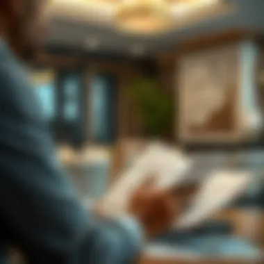 An individual reviewing rental agreements and documents