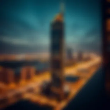 Illuminated Elegance: The Single Business Tower at Dusk Evening panorama of the Single Business Tower illuminated, reflecting its impact on Dubai's luxury landscape