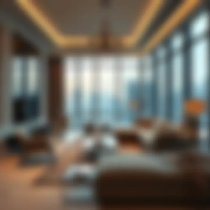 Luxurious apartment living room with stunning city views