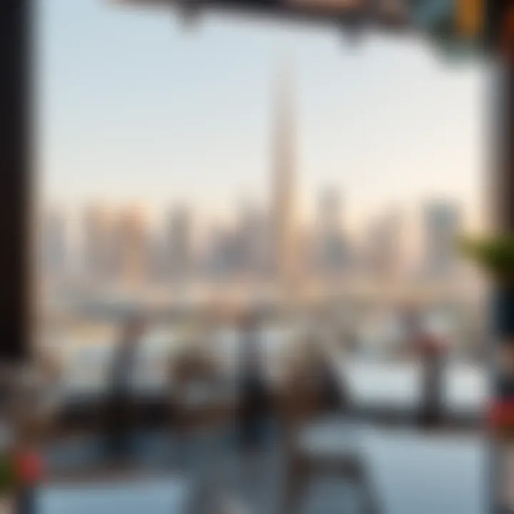 Café Outdoor Seating with Skyline View Outdoor seating with a view of the skyline