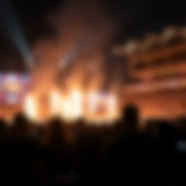 Crowd engagement during a thrilling fire sports event in Dubai Sports City