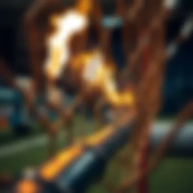 Close-up of intricate fire sports equipment highlighting design and craftsmanship