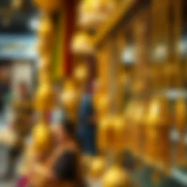 A close-up of traditional gold ornaments