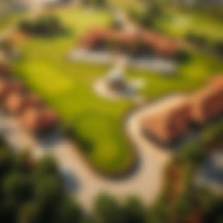 Aerial Perspective of Golf Course Design Aerial view of the golf course showcasing its unique design