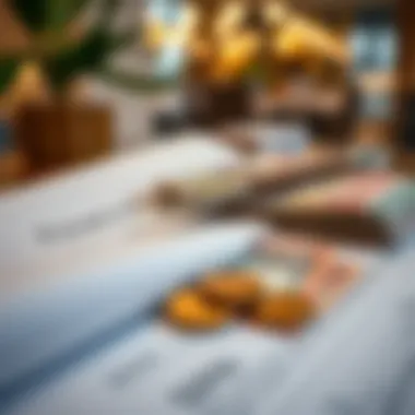 Close-up of financial documents and currency