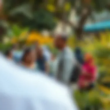 Vibrant community gathering in a lush garden setting