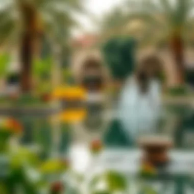 Serene landscape with water features and greenery