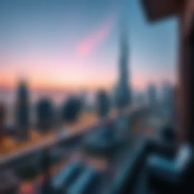 Dubai Skyline from Hotel Balcony Scenic view of famous Dubai skyline from a hotel balcony