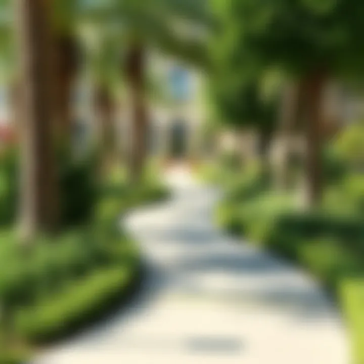 Lush greenery and pathways surrounding Love Lake Al Qudra