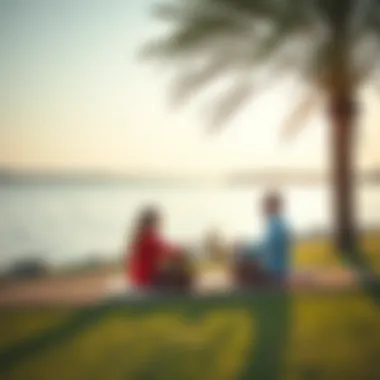 Picnic by the scenic edge of Love Lake Al Qudra Couples enjoying a picnic by the scenic edge of Love Lake Al Qudra