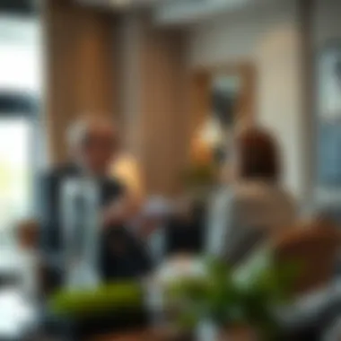 Financial adviser discussing investment strategies with a client in a sophisticated setting