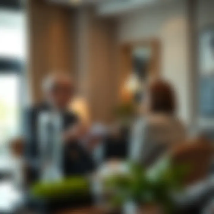 Financial adviser discussing investment strategies with a client in a sophisticated setting