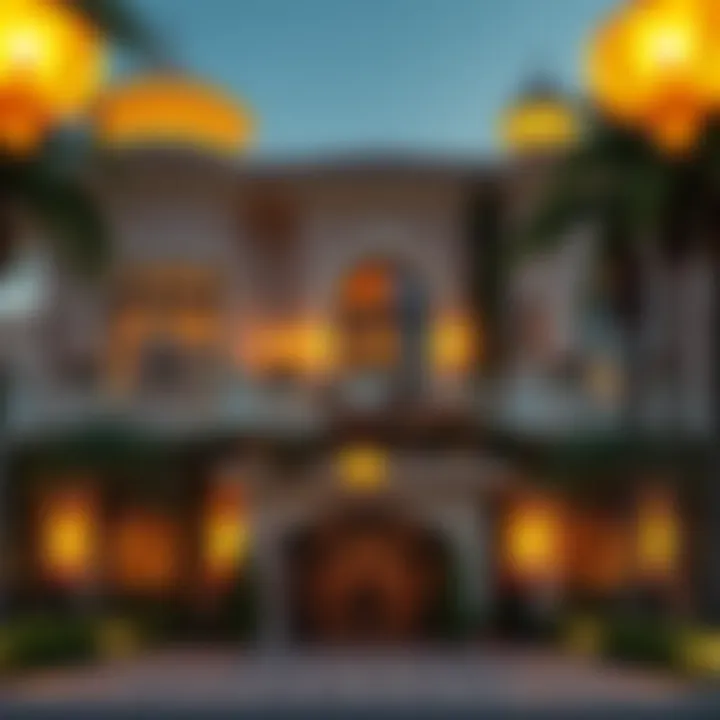 Luxury Real Estate During Cultural Holidays A luxurious real estate property adorned for a cultural holiday in Dubai