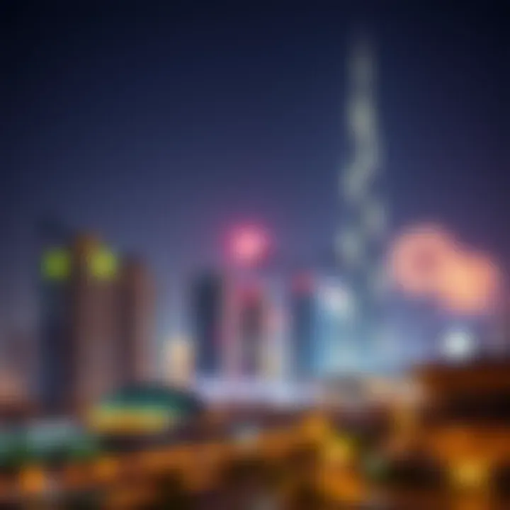 National Day Celebrations in Dubai The stunning skyline of Dubai illuminated during the National Day celebrations