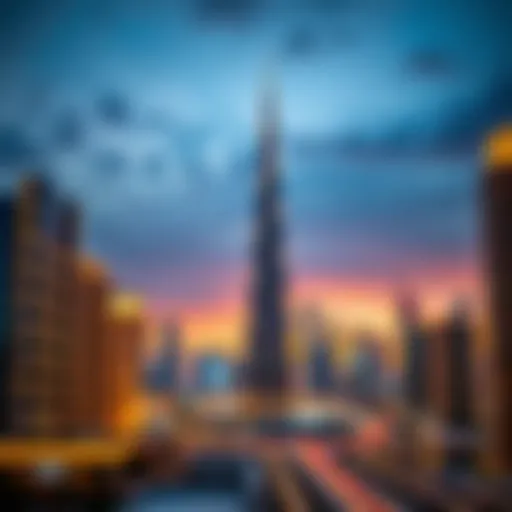 Dubai's Opulent Skyline Luxurious skyline of Dubai at sunset