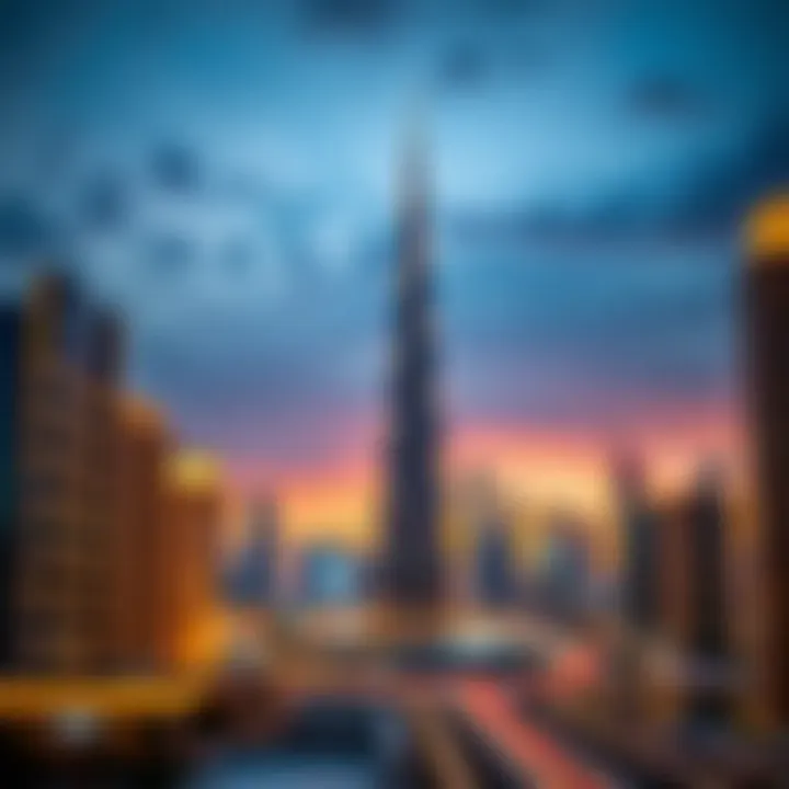 Dubai's Opulent Skyline Luxurious skyline of Dubai at sunset