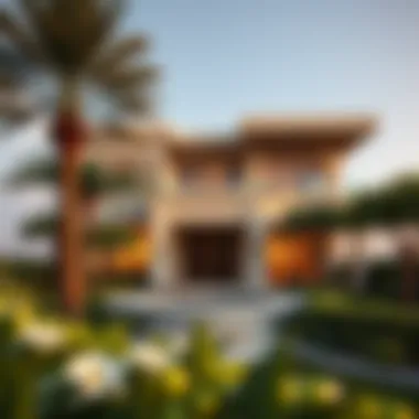 Unique Landscaping of a Villa in Dubai Stunning exterior view of a villa in Dubai with unique landscaping