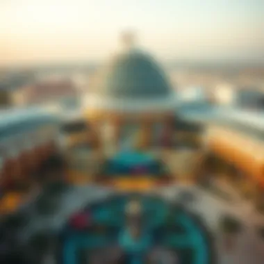 Architectural Marvel of Dubai Hills Mall Aerial view of Dubai Hills Mall showcasing its unique architectural design