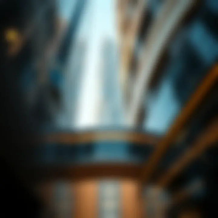 Detail of modern architectural elements in a prominent UAE tower