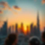 Stunning skyline view of Dubai's iconic towers at sunset