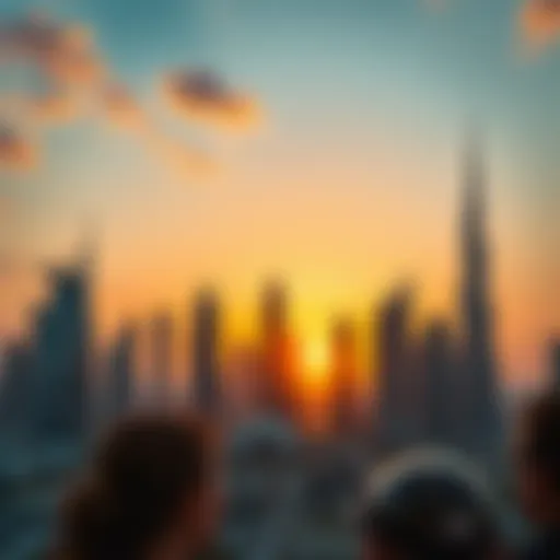 Stunning skyline view of Dubai's iconic towers at sunset
